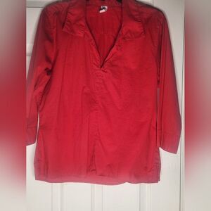 Water Girl L Red Organic Cotton Blend 3/4 Sleeve V-neck Women’s Top
